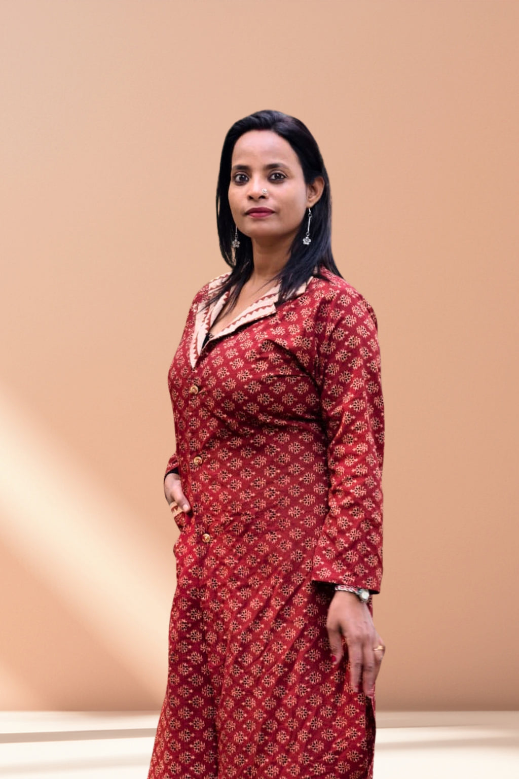 Elegant Red Printed Shrug Dress for Women