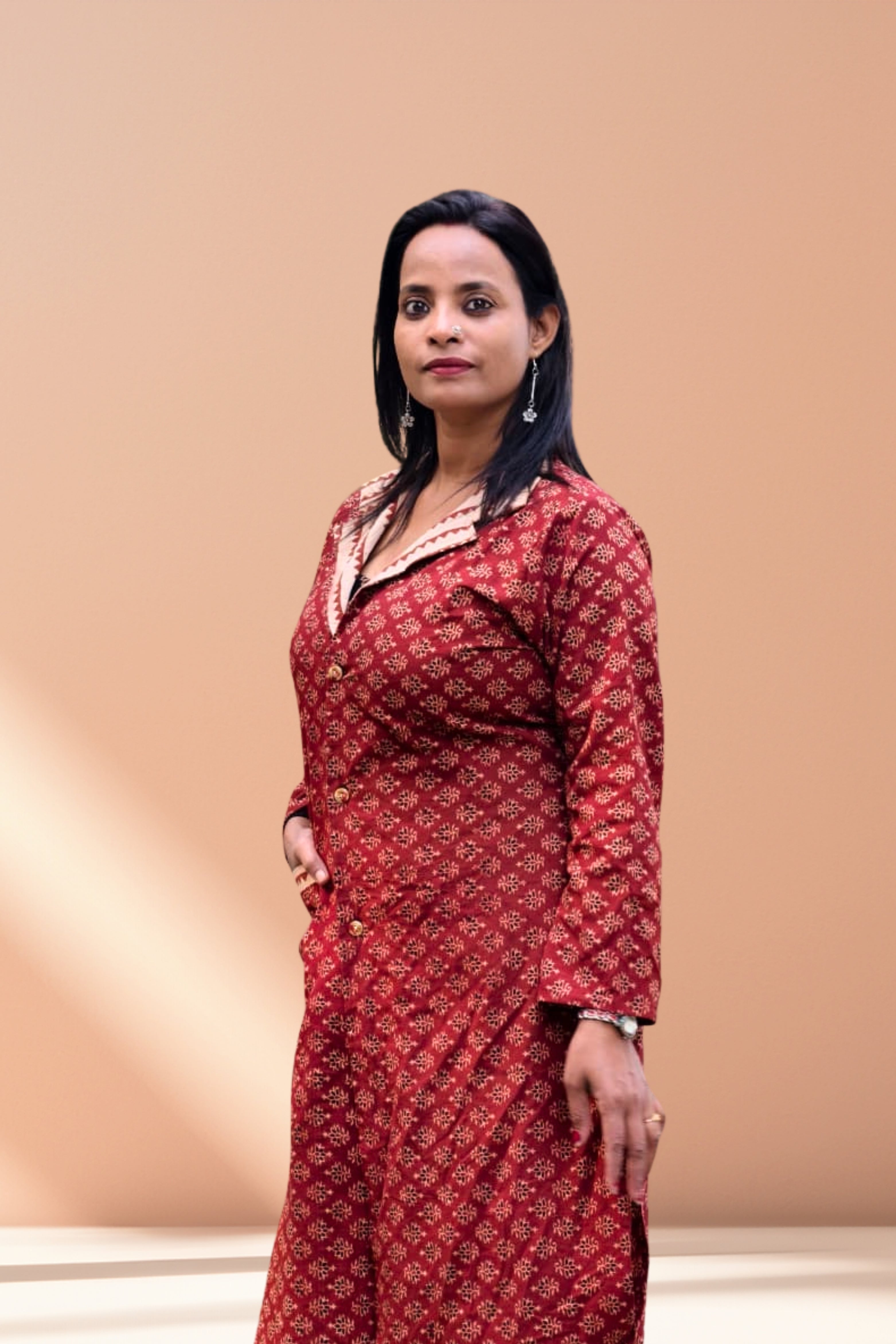 Elegant Red Printed Shrug Dress for Women