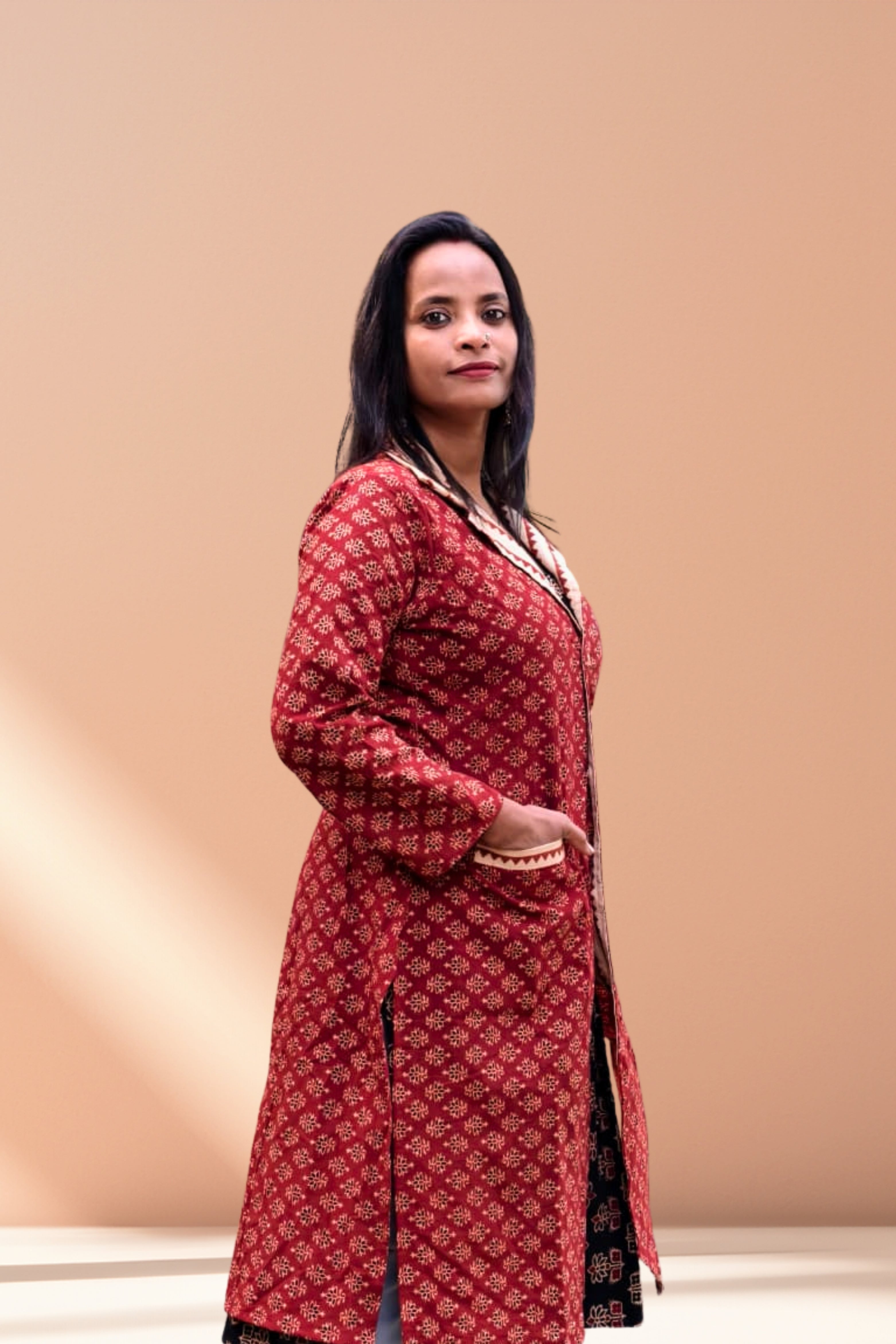Elegant Red Printed Shrug Dress for Women