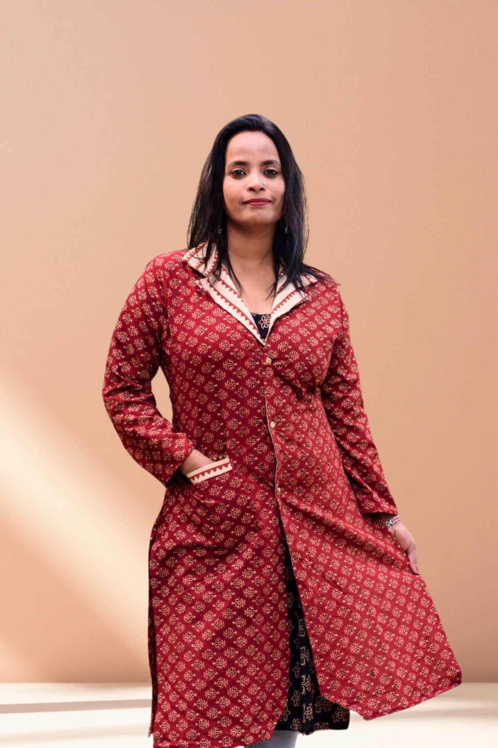 Elegant Red Printed Shrug Dress for Women