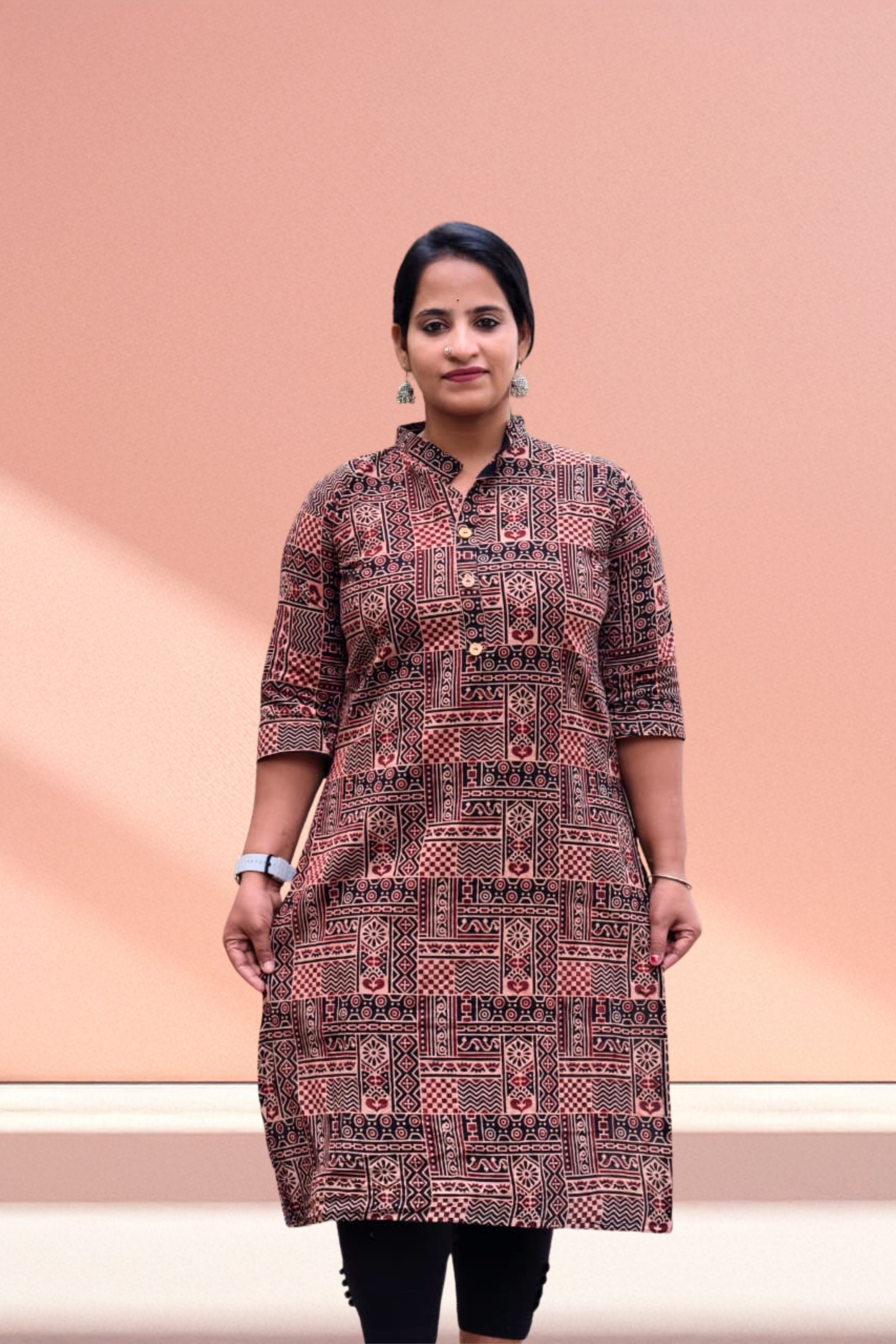 Classic Rust Design Collar Kurti
