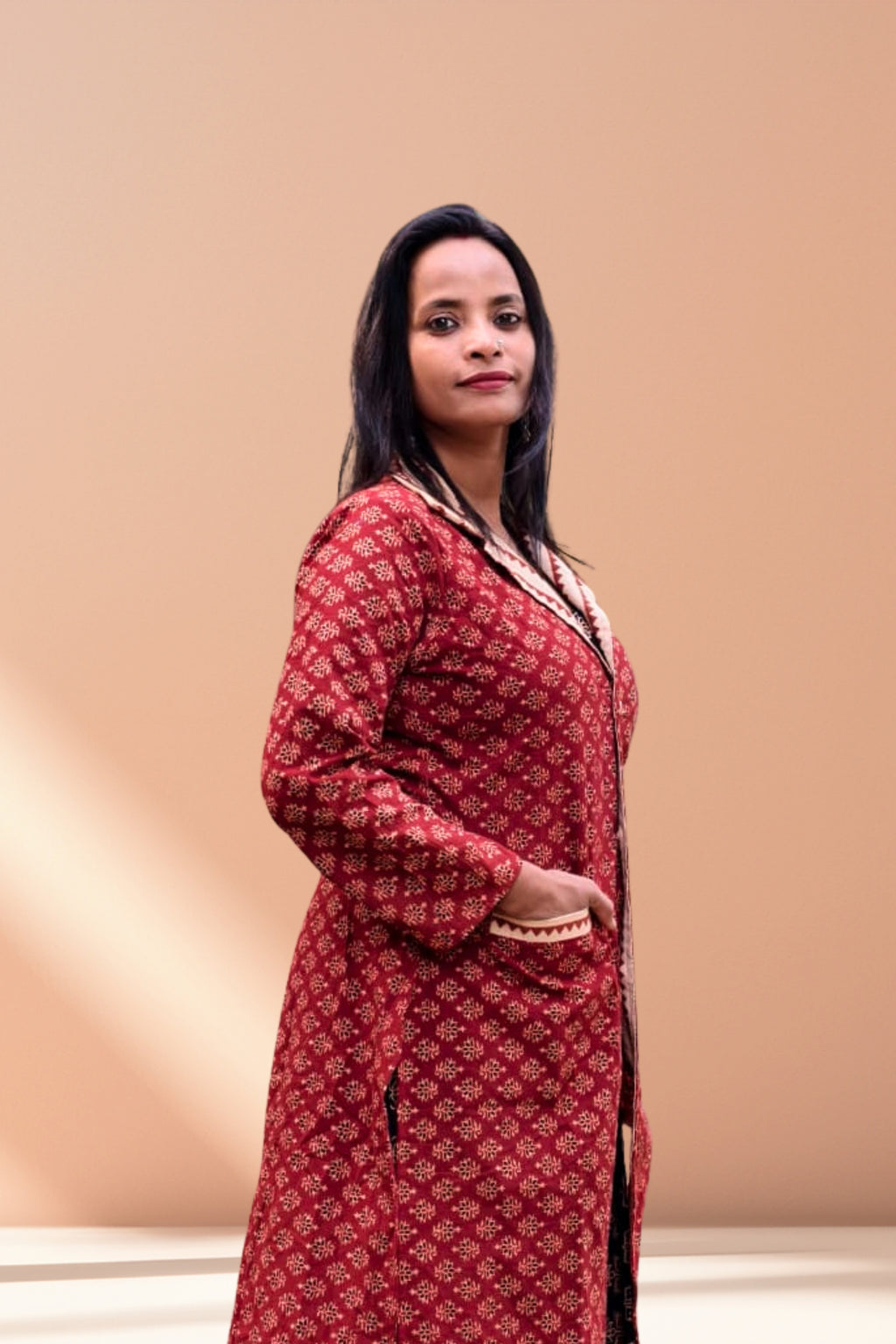 Elegant Red Printed Shrug Dress for Women