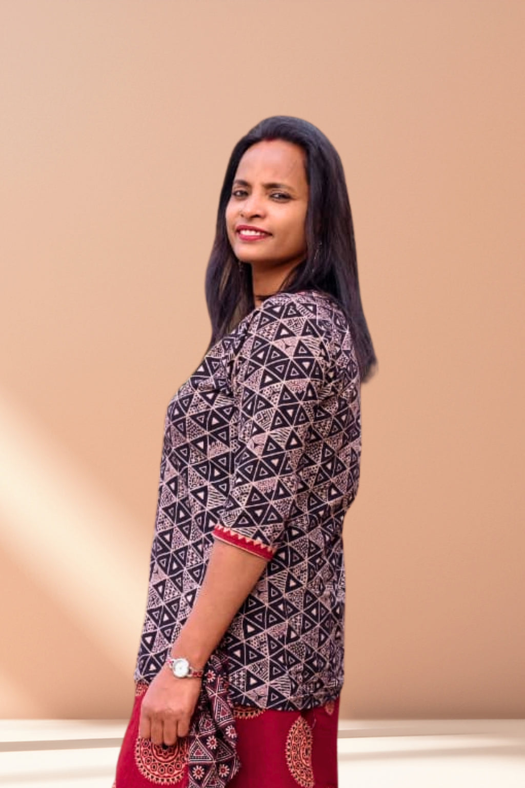 Classic Black Patterned Designer Feel Wrap Top Set