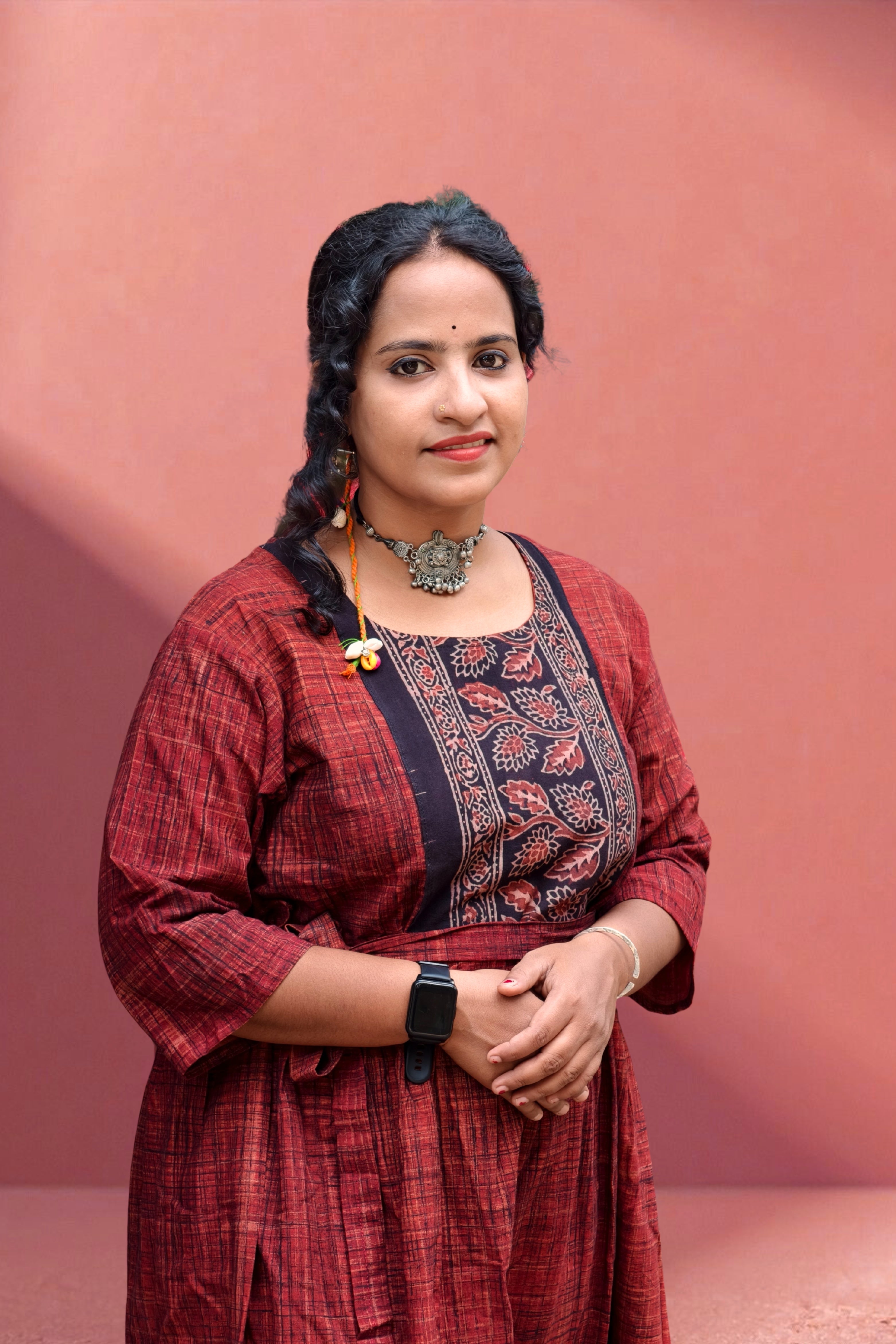 Ajrak Inspired Rust &amp; Black Ankle-Length One-Piece Dress