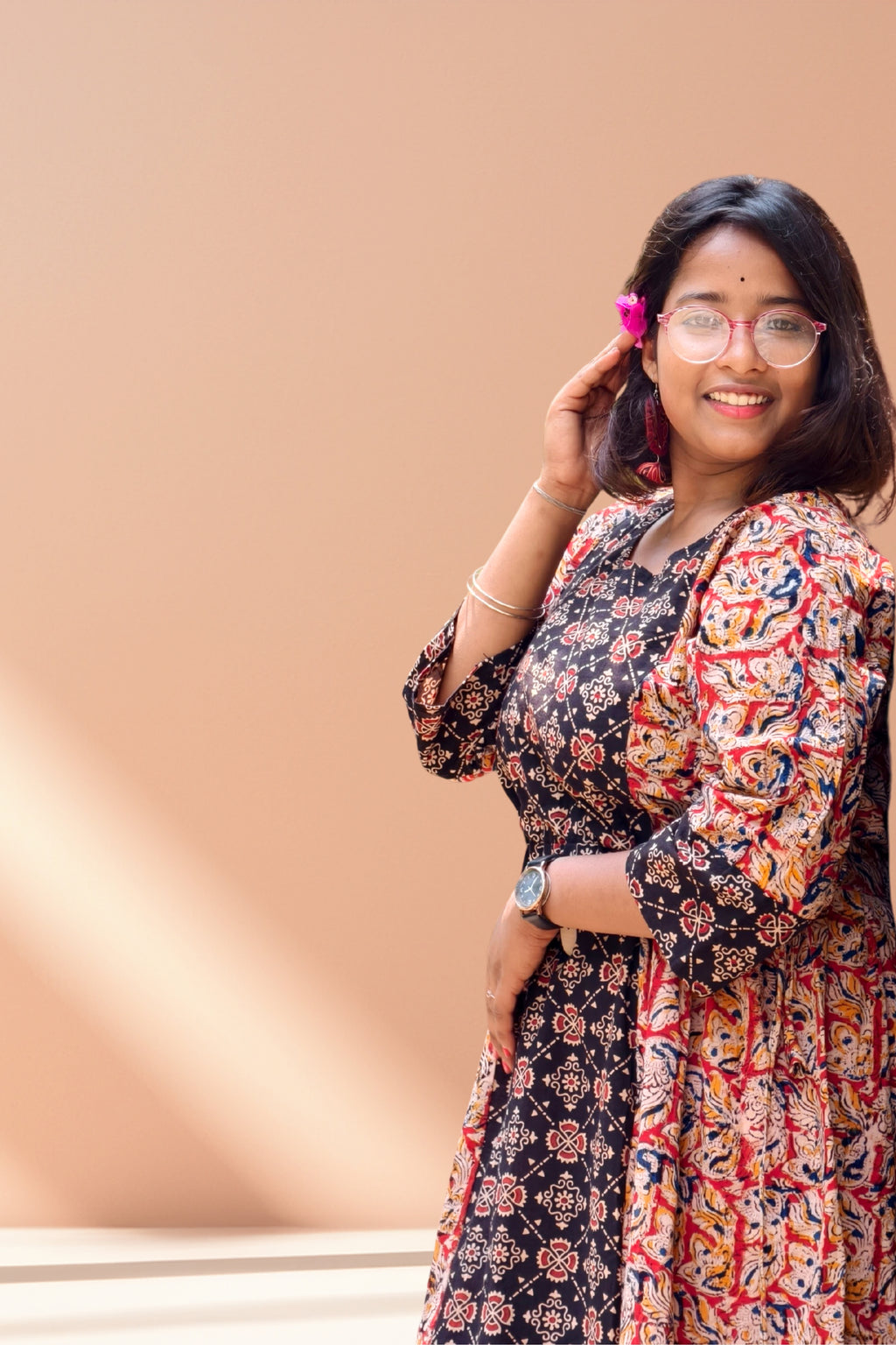 Kalamkari Pure Rust & Black Full-Length One-Piece