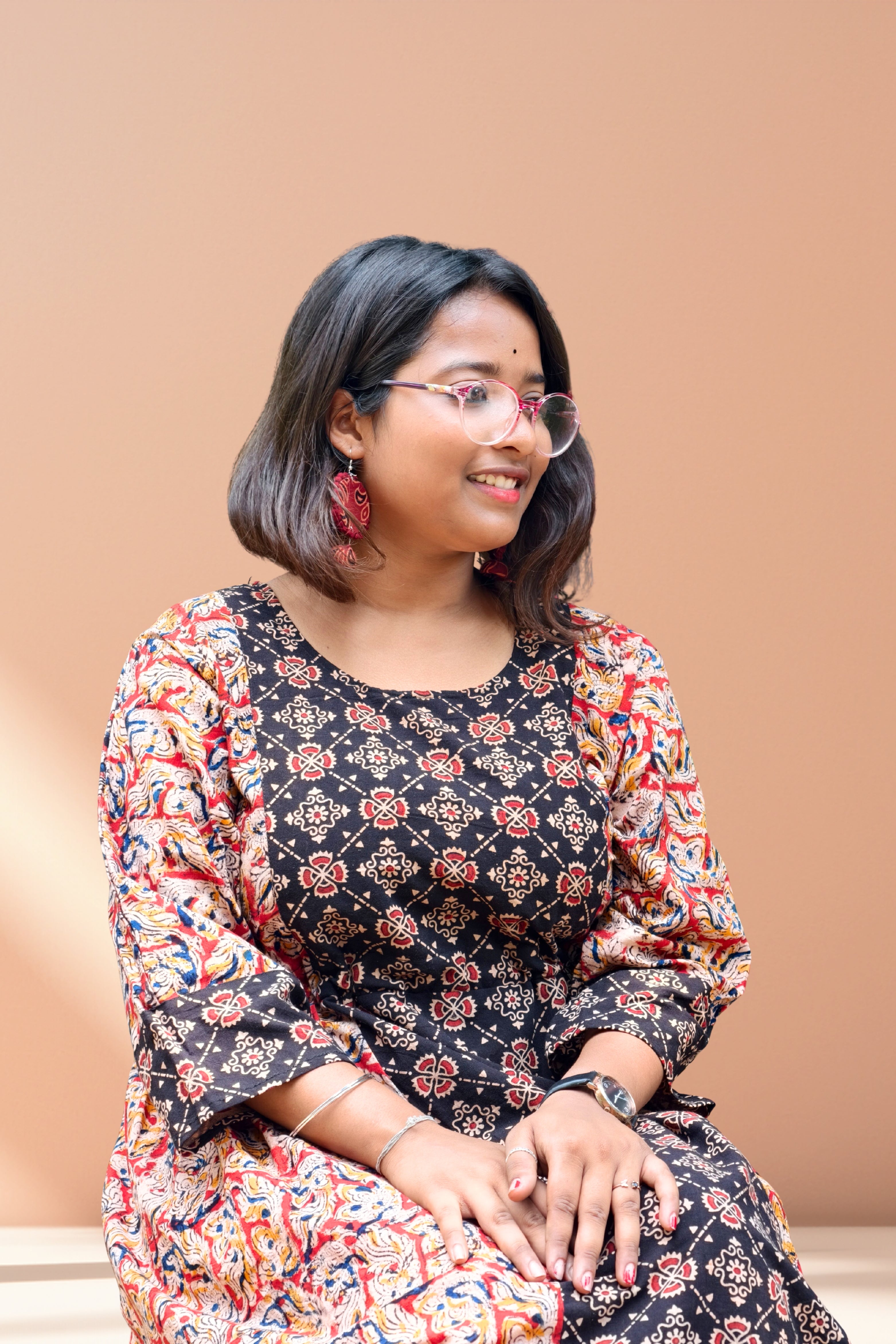 Kalamkari Pure Rust & Black Full-Length One-Piece