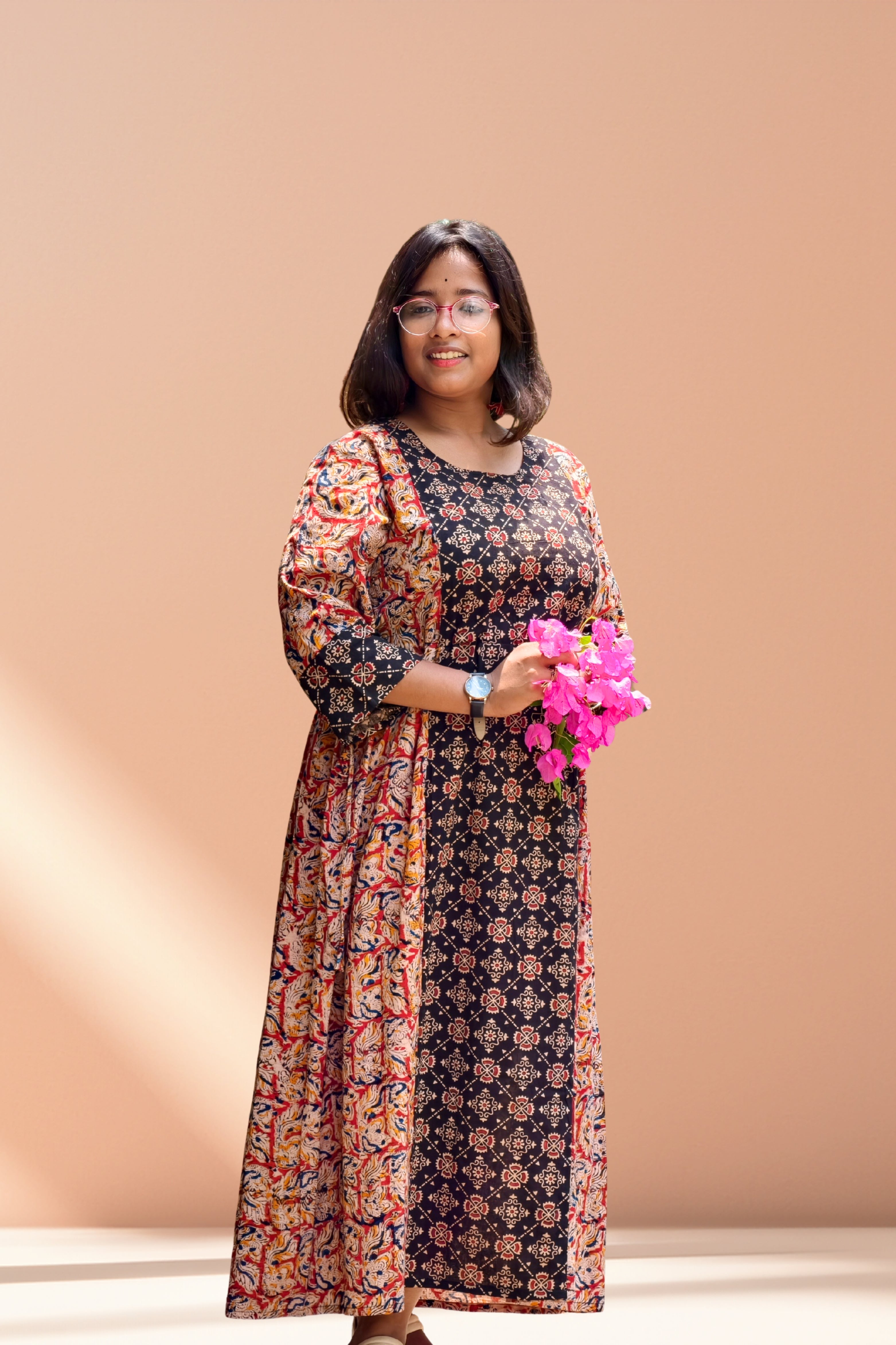 Kalamkari Pure Rust & Black Full-Length One-Piece