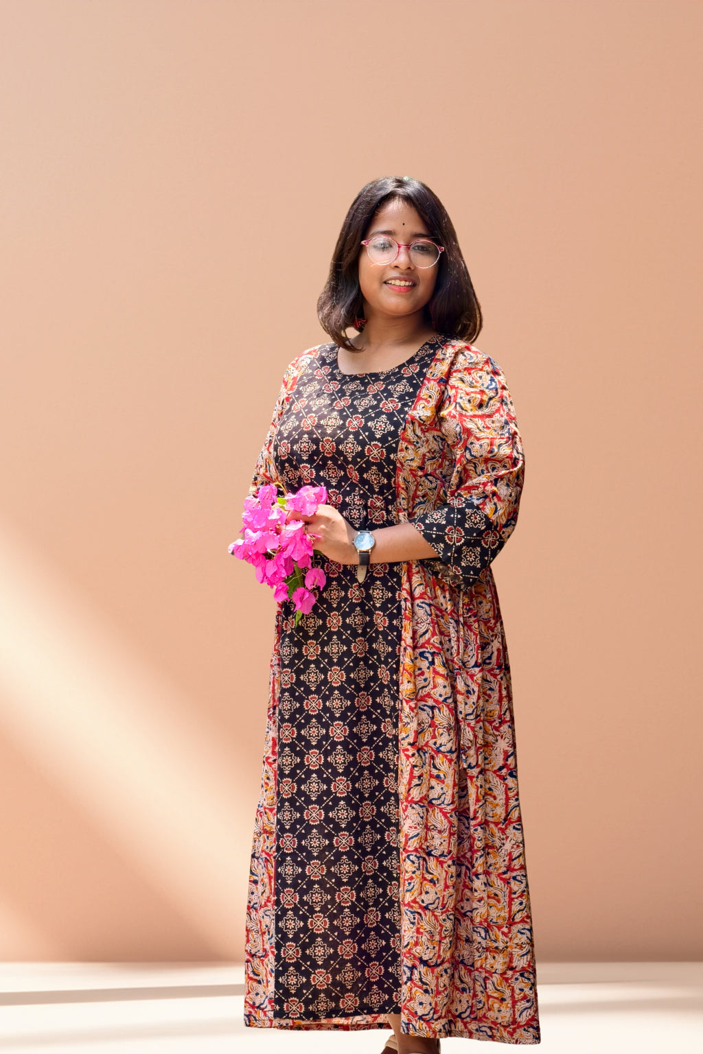 Kalamkari Pure Rust & Black Full-Length One-Piece
