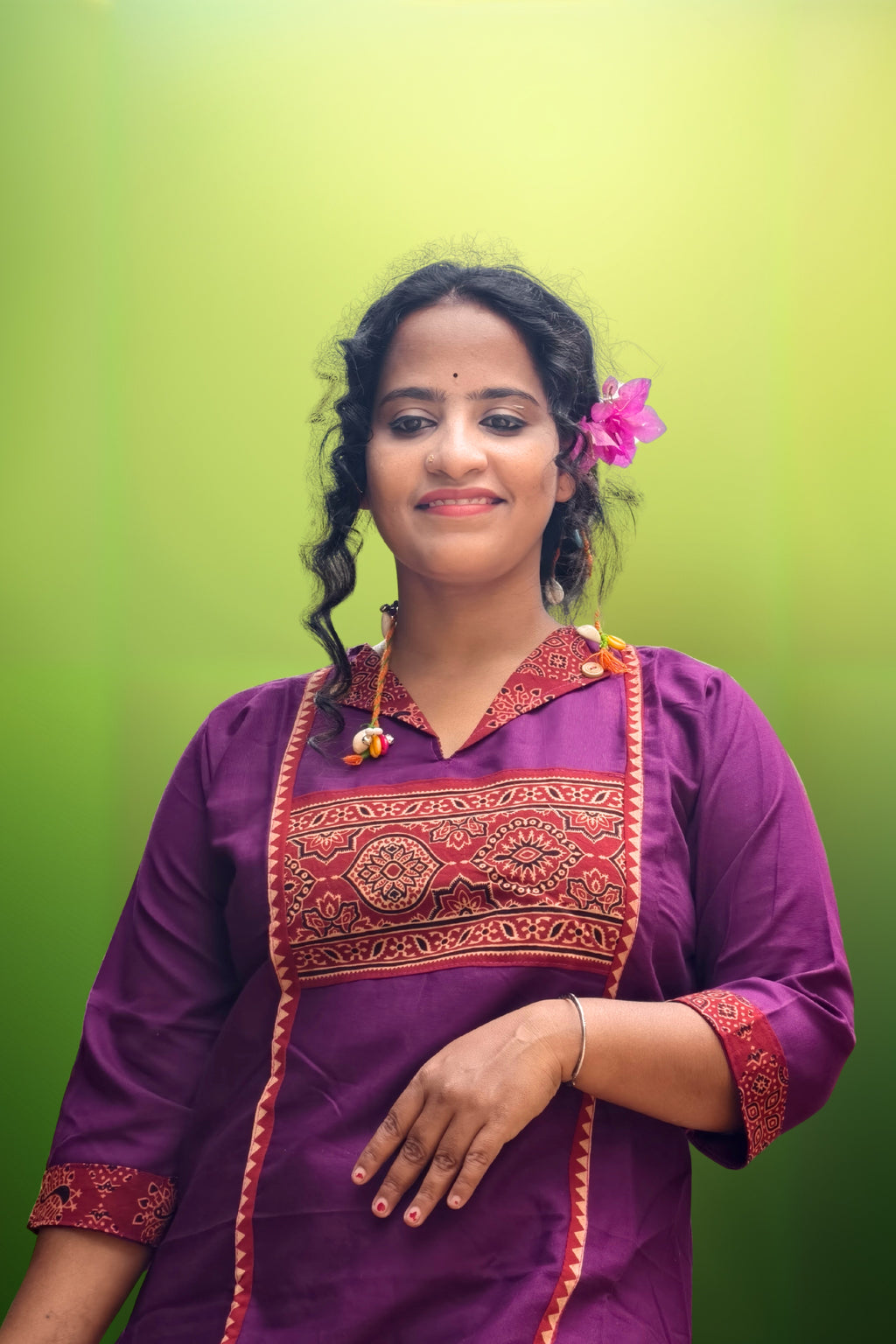 Cotton Ajrakh Kurti – Purple