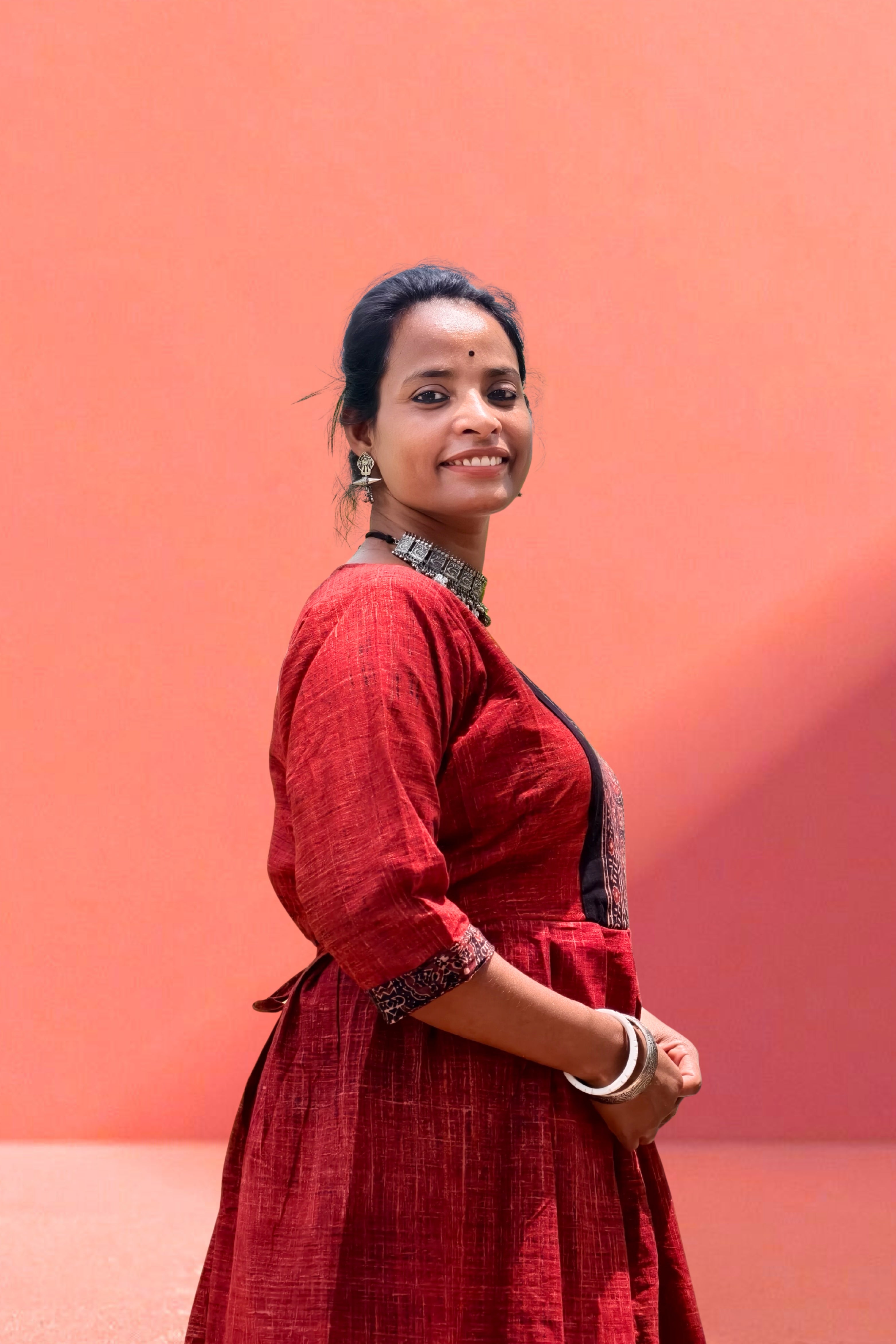 Pure Ajrakh Ankle-Length One-Piece (Black & Red)