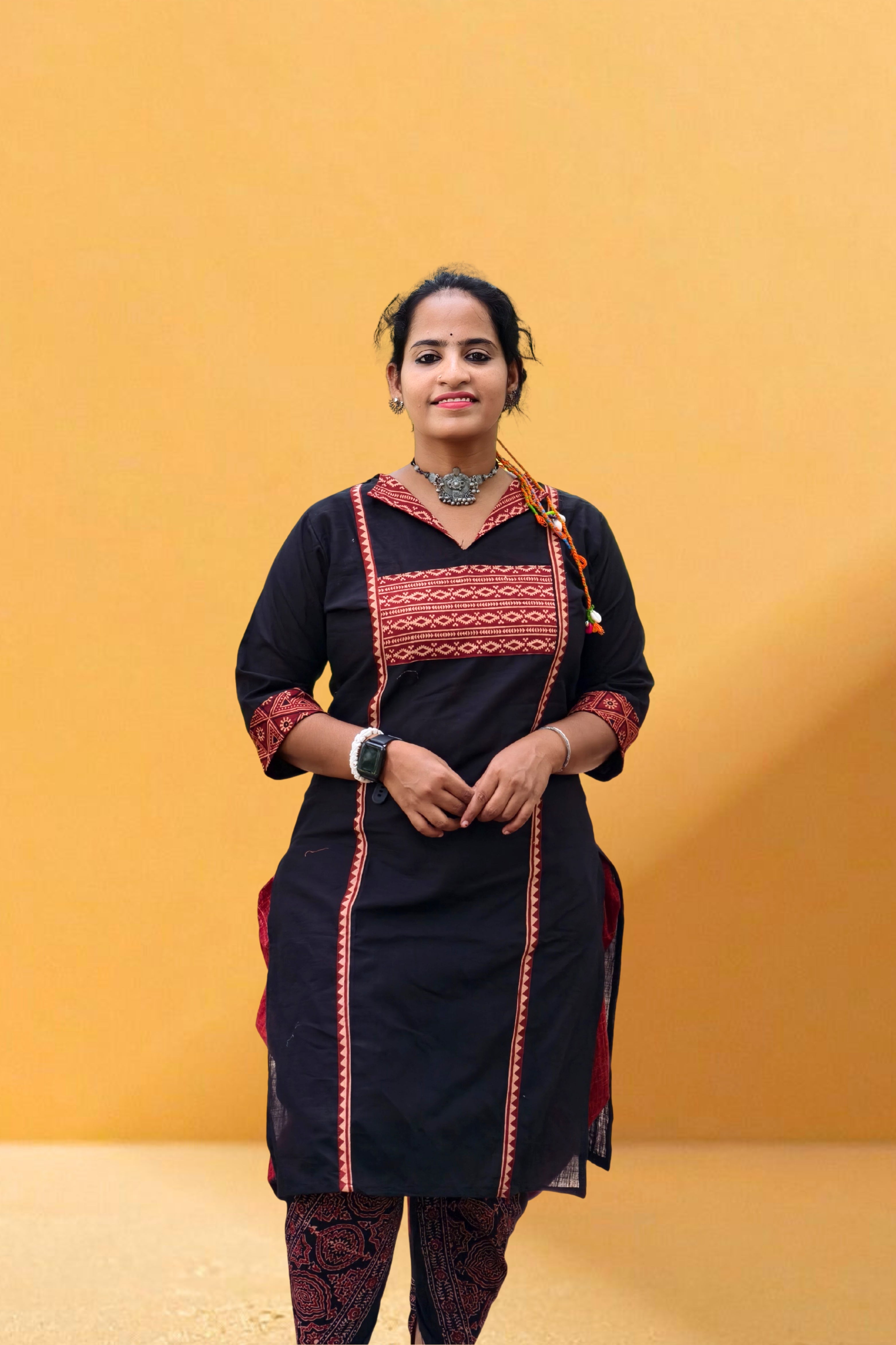 Pure Ajrakh Kurti (Black)