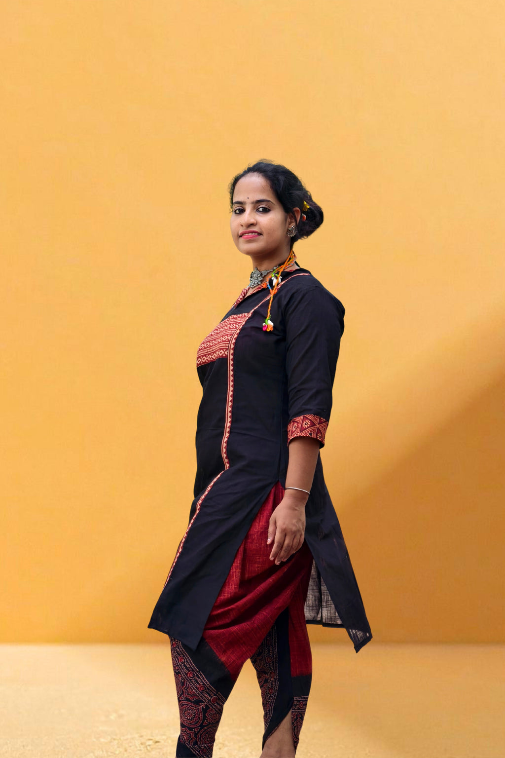 Pure Ajrakh Kurti (Black)